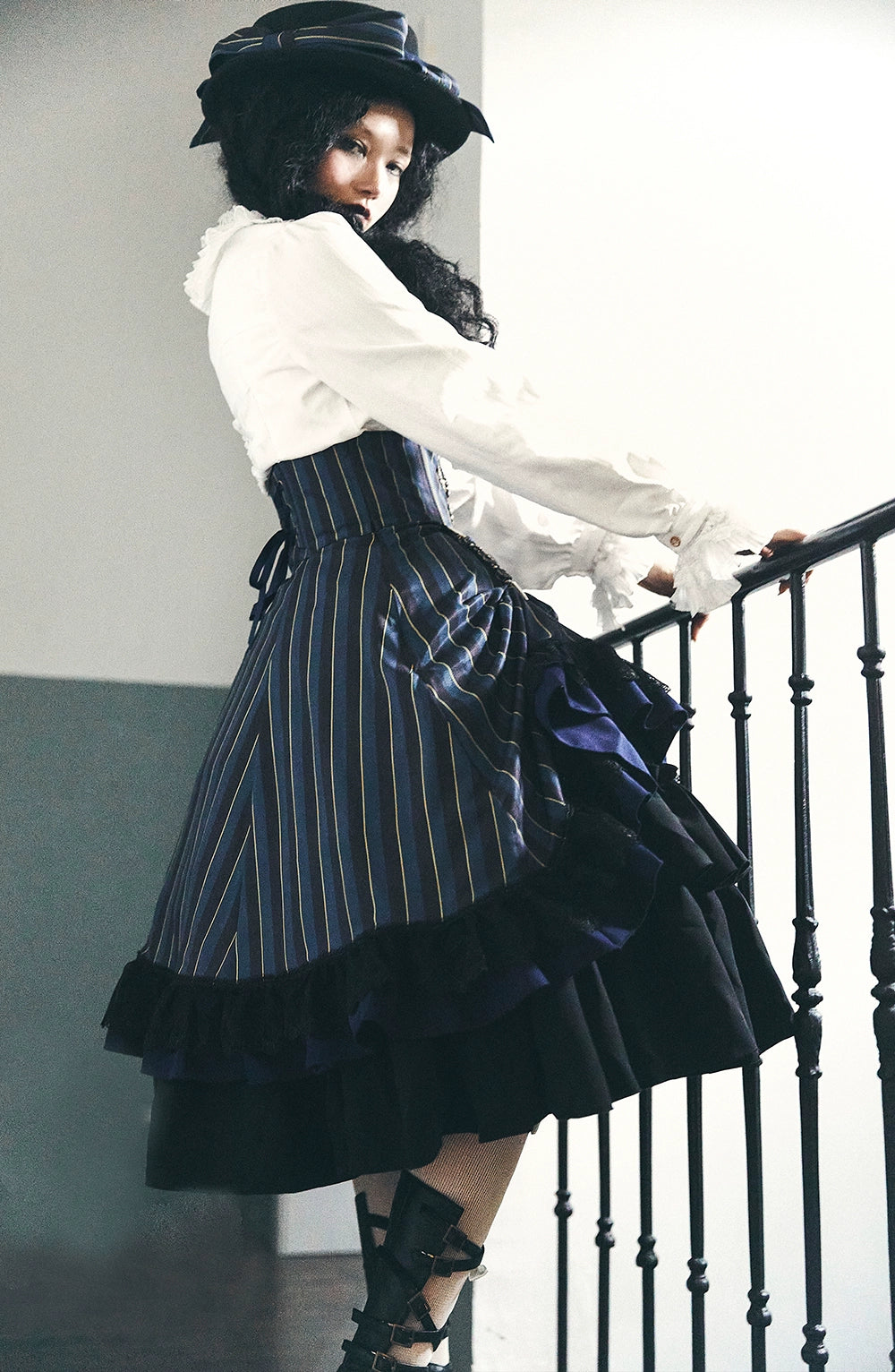 (Buyforme)Miss Point~Customized Lolita Elegant Striped High Waisted Fishbone SK 21544:312558