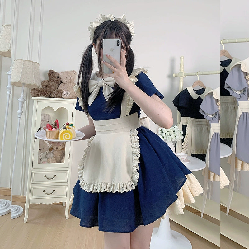 With PUJI - KissKiss - Maid Lolita OP Dress Pleated Lace Multicolor Dress