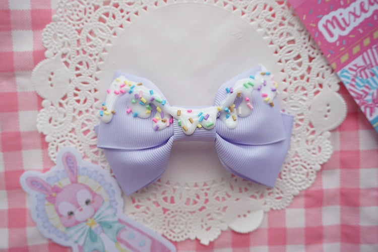 Cat Tea Party - Handmade Sweet Lolita Bow Hair Clip Cute Imitation Cream Cake Light purple