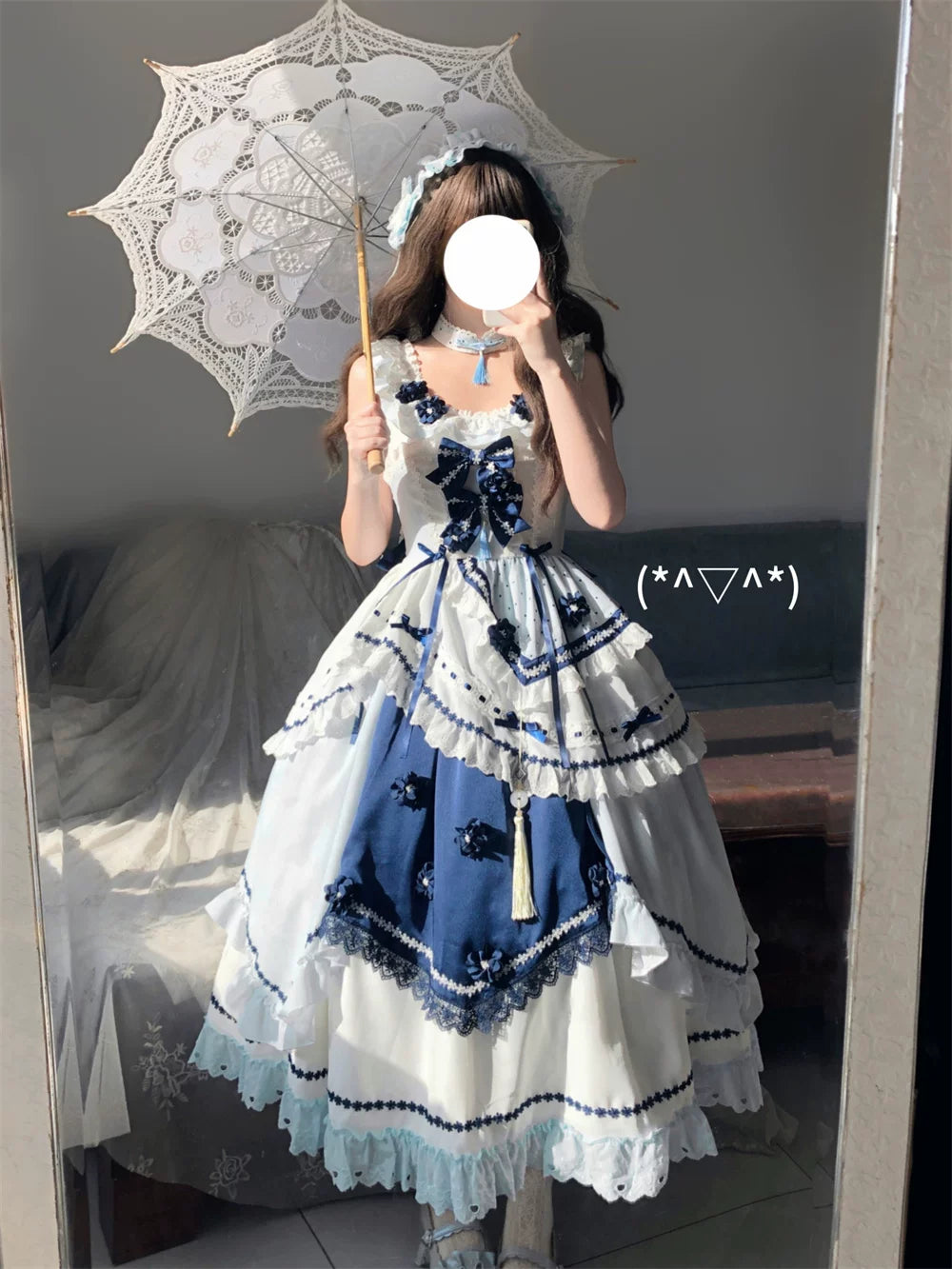 Blue and White Dream - Classic Lolita JSK Dress, Irregular Layered Hem