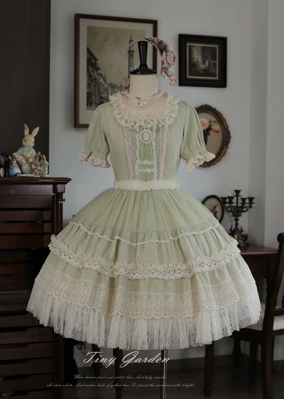 Garden Jardin - Cotton Classic Lolita OP Dress With Tiered Ruffles (L M S XL) 45927:868634