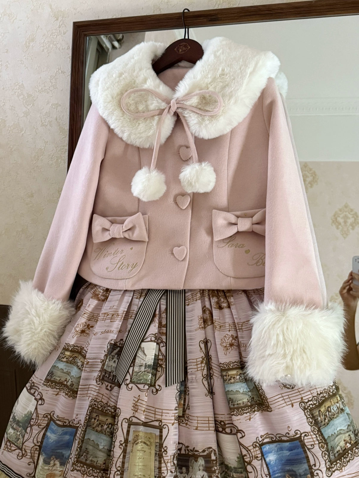 Sara Bell - Winter Story - Winter Kawaii Lolita Short Coat, Detachable Fur Collar 44068:794435