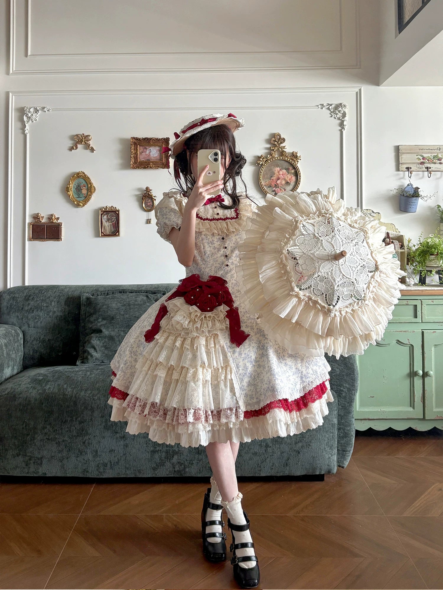 Miss Bula - Cotton Old School Lolita Floral Print OP Dress