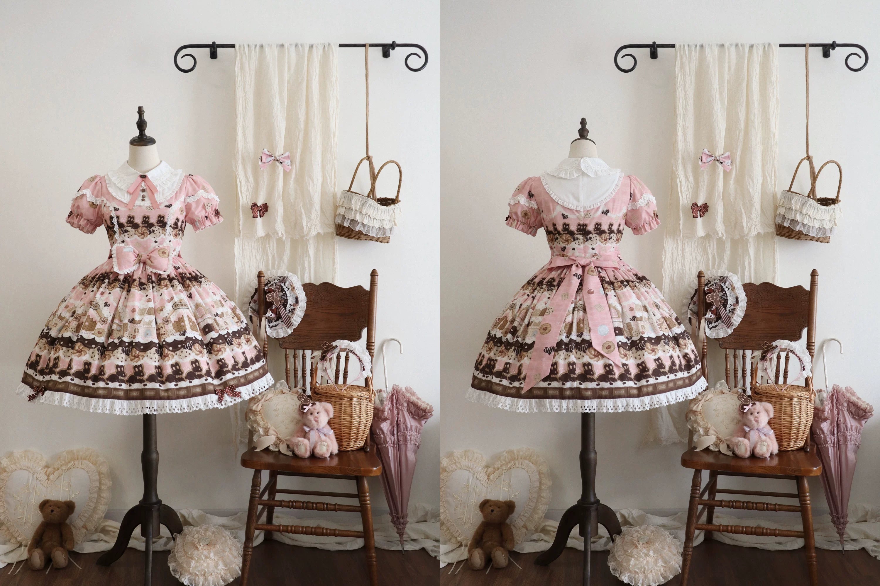 Bunny Gingerbread House - Kawaii Lolita Printed OP Dress with Bows