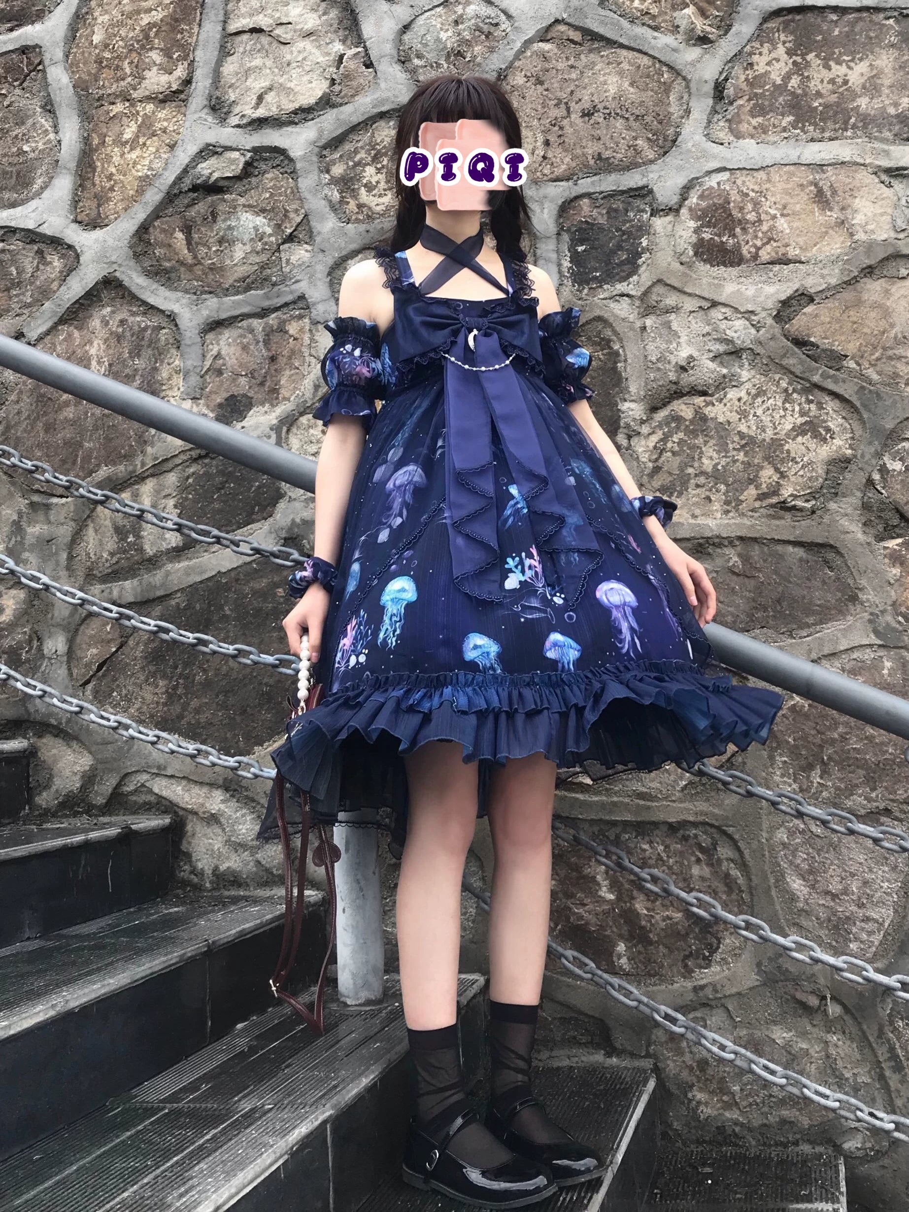 Coral Jellyfish - Sweet Lolita High-waist JSK Dress, Jellyfish & Coral Print 44906:827441