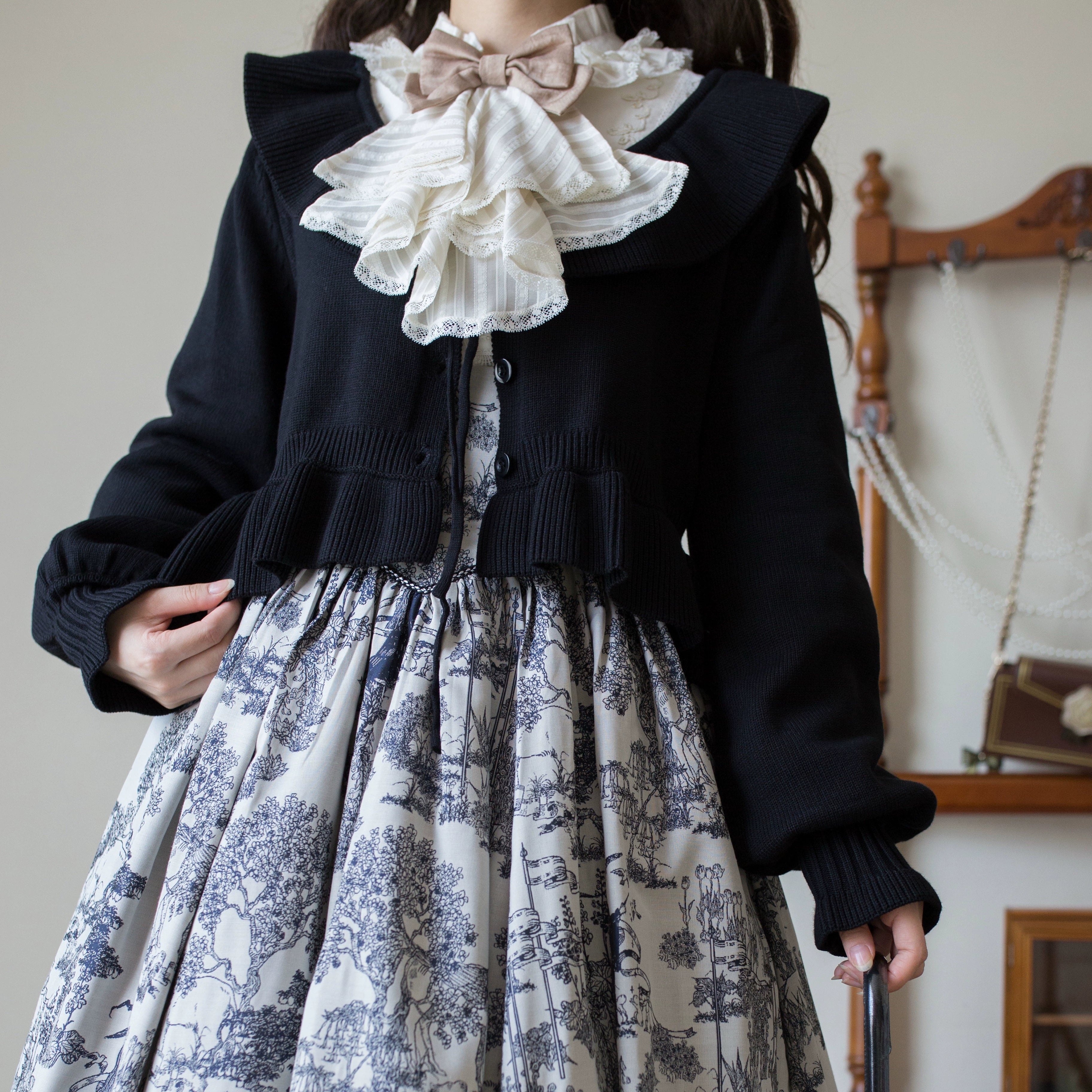 MIST - Lustre White - Kawaii Lolita Sweater Cardigan, Lantern Sleeves 44187:797920