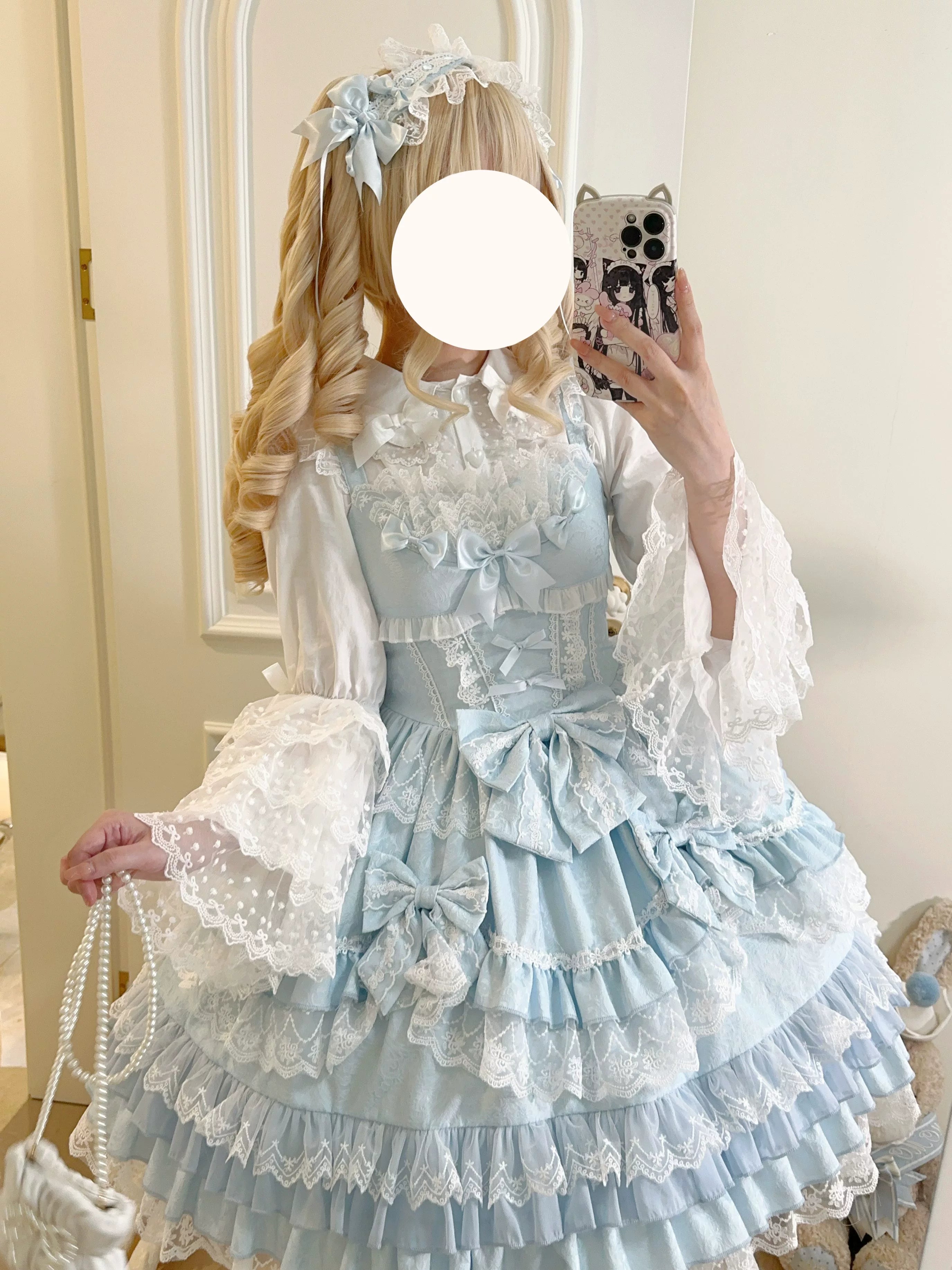 Flower Ode - Doll-like Sweet Lolita Jumper Dress Blue JSK + Headband S