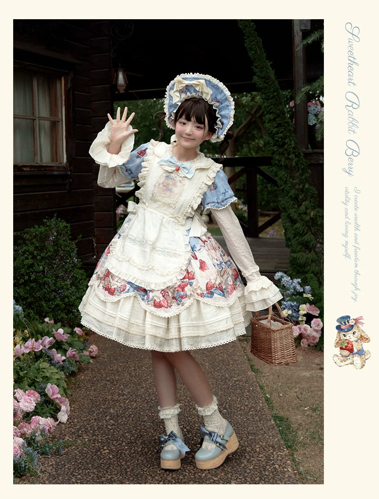 Honey Machine - Sweetheart Rabbit Berry - Country Lolita Ivory Blouse, Underskirt & Apron 44138:796229
