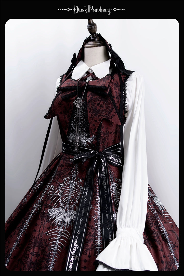 DuskProphecy - Coccyx - Elegant Lolita Dress High Waist Fishbone Print JSK Set 34722:466520