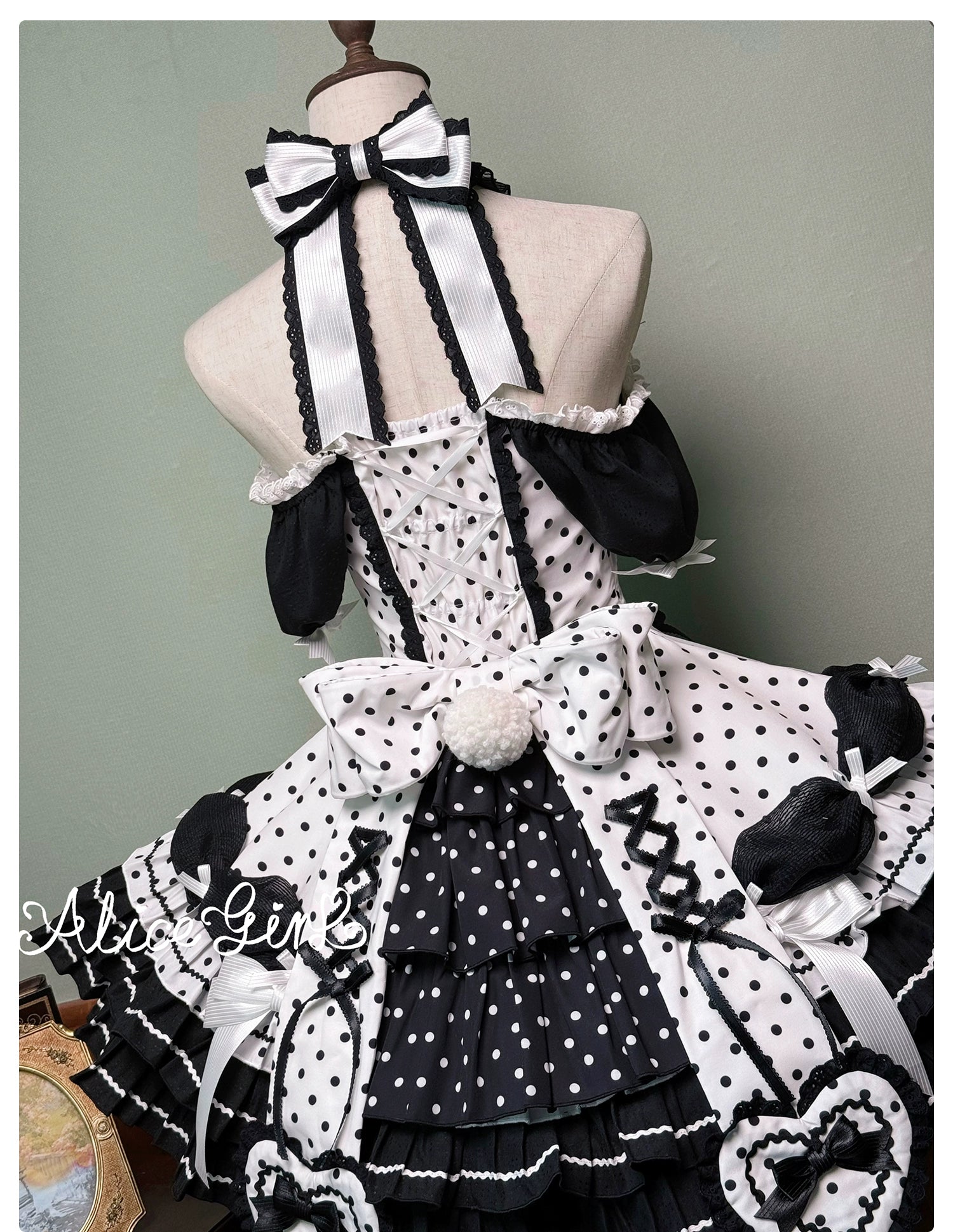 Old School Lolita Halter Neck OP Dress, Polka Dot Accent 43701:783552