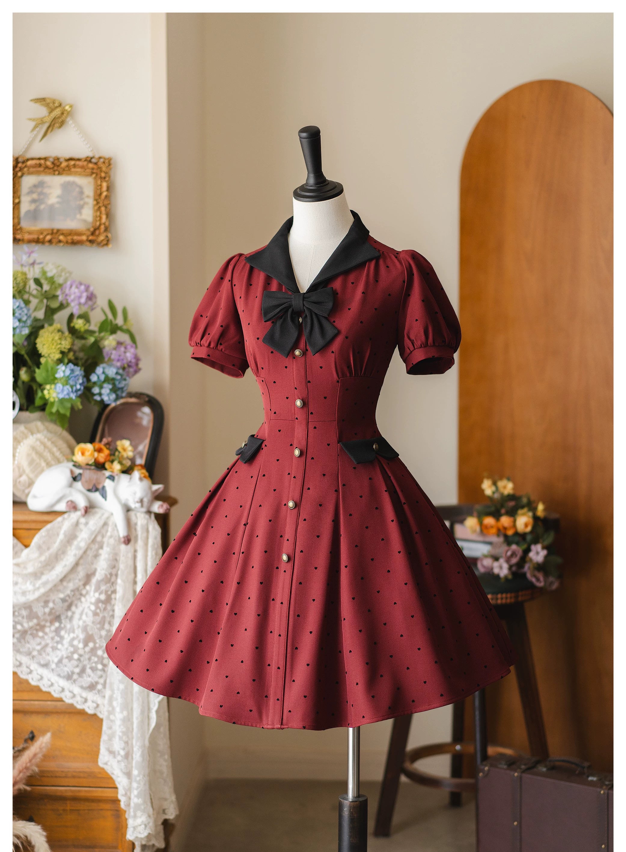 Forest Wardrobe - Forest Polka-Dot - Classic Lolita OP Dress With Polka Dots & Pockets Red S