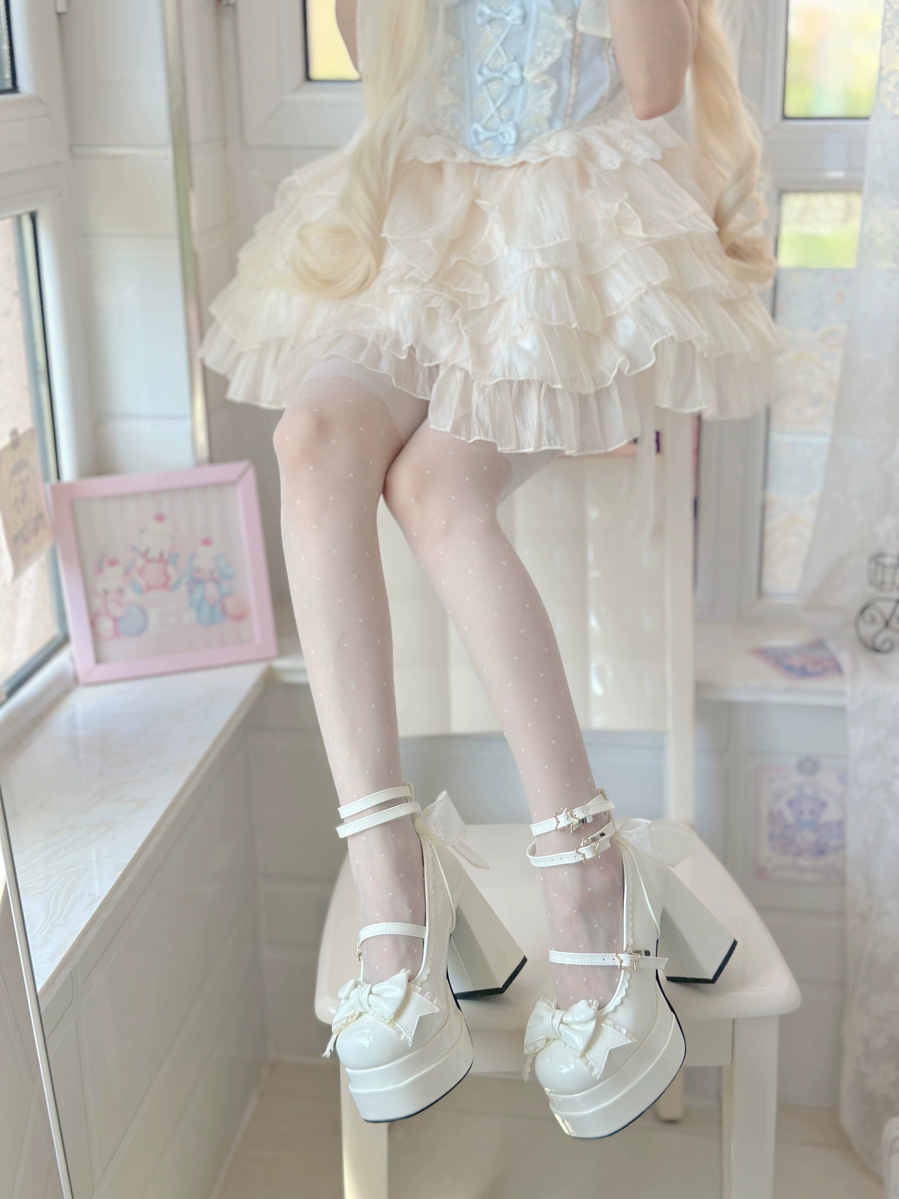 Puff Party - Elegant Lolita Chunky Heel Shoes, Bow & Straps