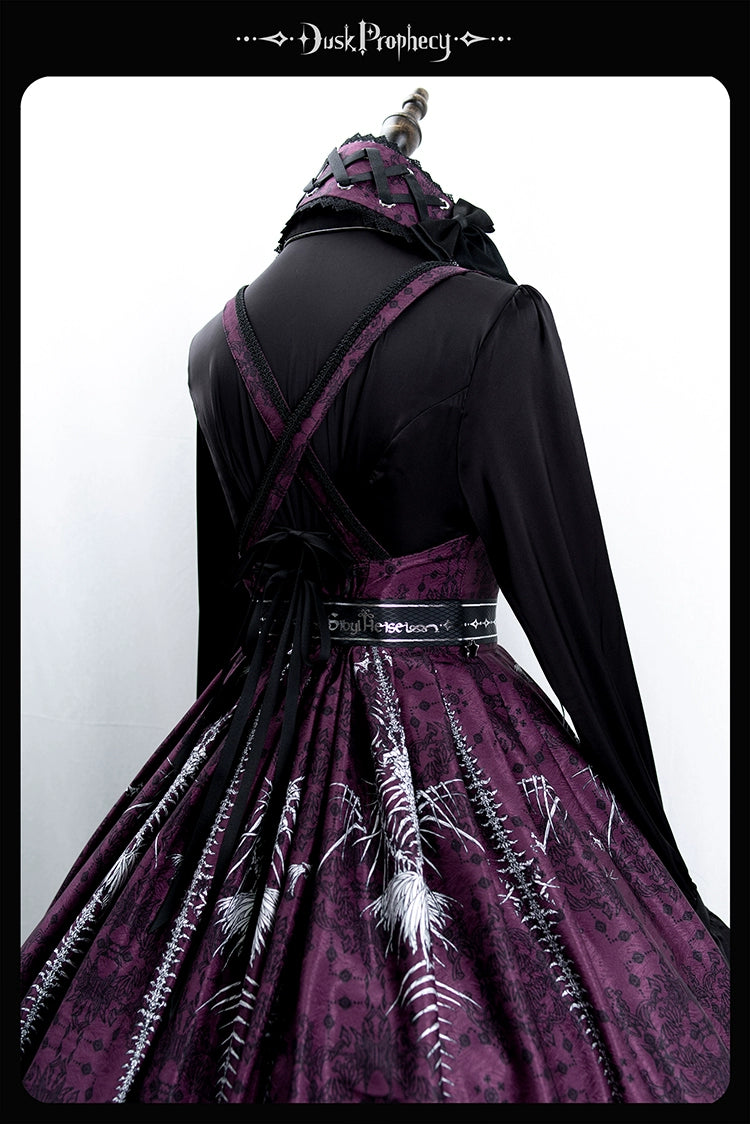 DuskProphecy - Coccyx - Elegant Lolita Dress High Waist Fishbone Print JSK Set 34722:466602