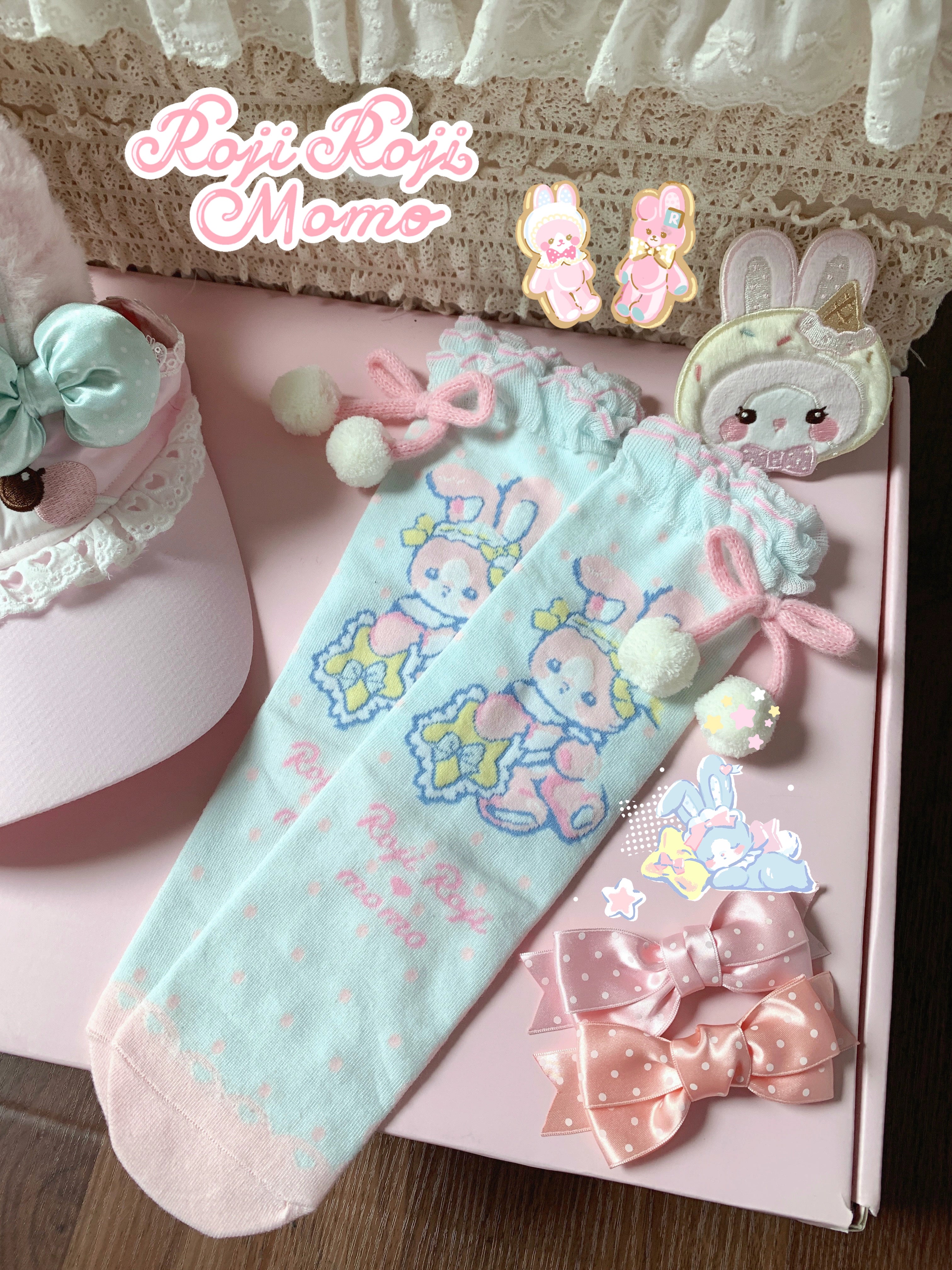 Roji Roji - Kawaii Lolita Mid-Calf Socks, Rabbit Print 44017:792625