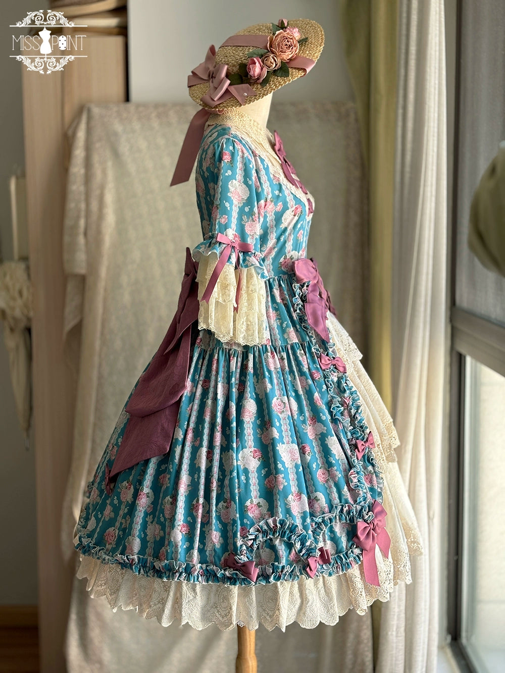 Miss Point~Lilyka Garden~Classic Lolita OP Dress Set Elegant Floral Wall Princess Sleeve 38832:606206