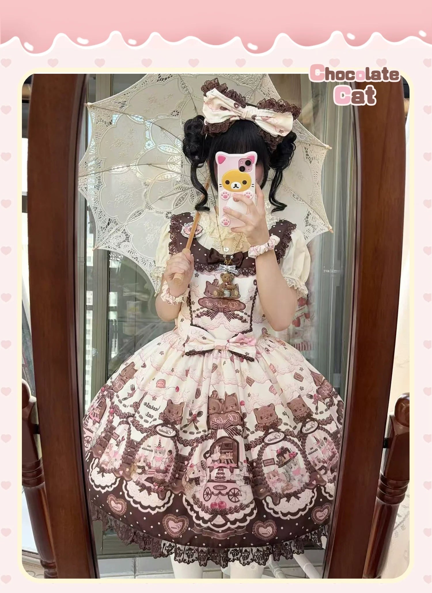 Chocolate Cat - Kawaii Lolita JSK, Cat & Chocolate Print
