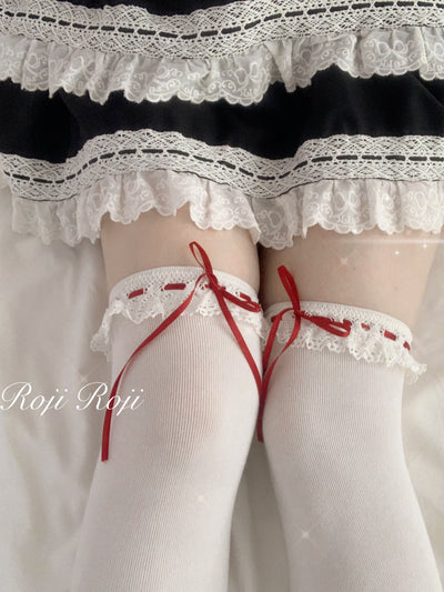 Roji Roji~Isabella~Sweet Lolita Lace Mid-Calf Socks Multicolors size red overknee socks 