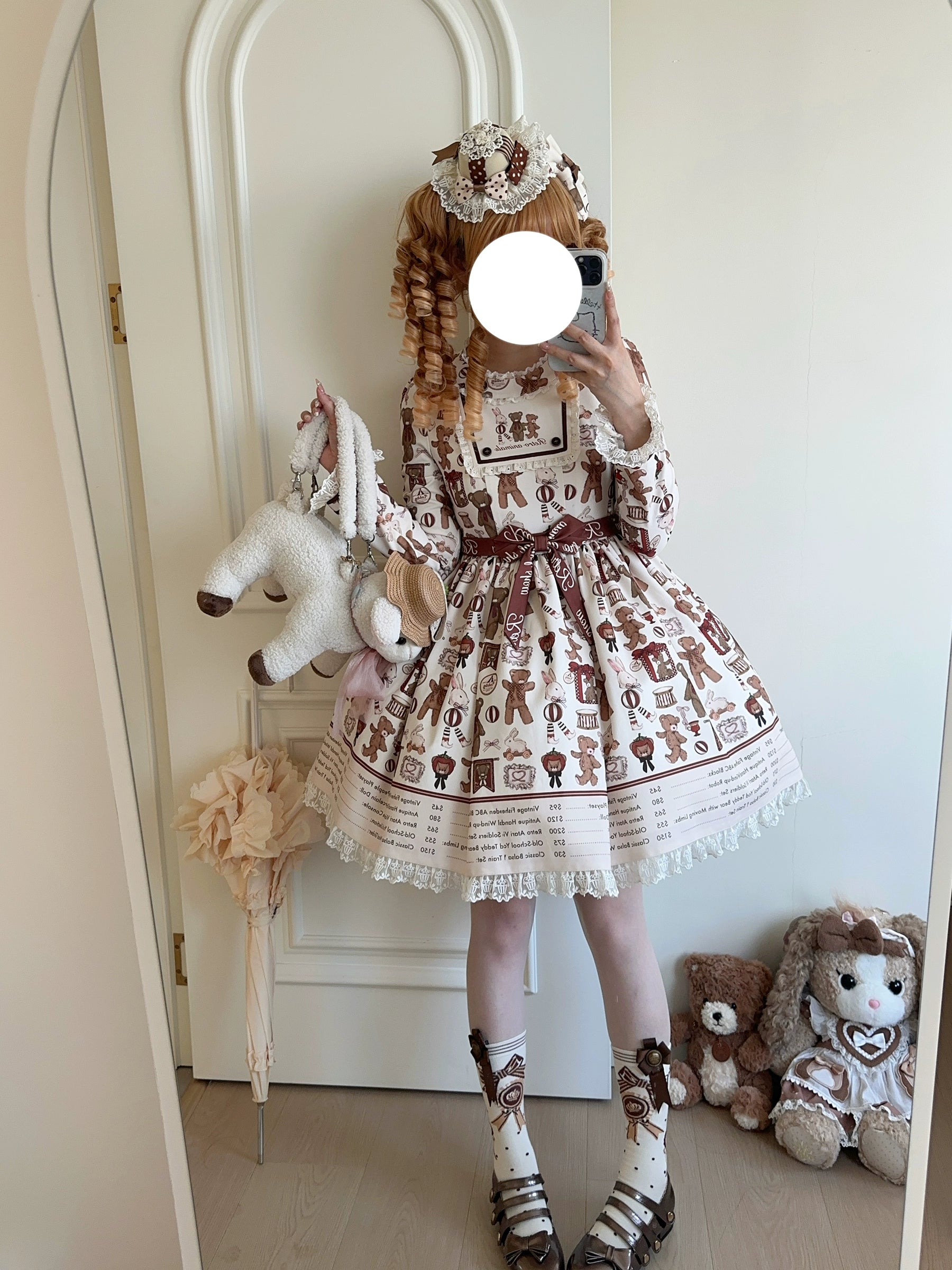 Fairyfaith - Little Bear Daily - Kawaii Lolita Embroidered JSK & OP Dress, Bear Print 44384:806202