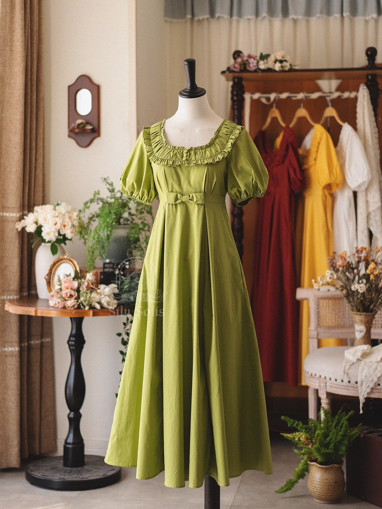 Morning Forest - Cotton Empire Waist OP Dress with Built-in Bra Pads
