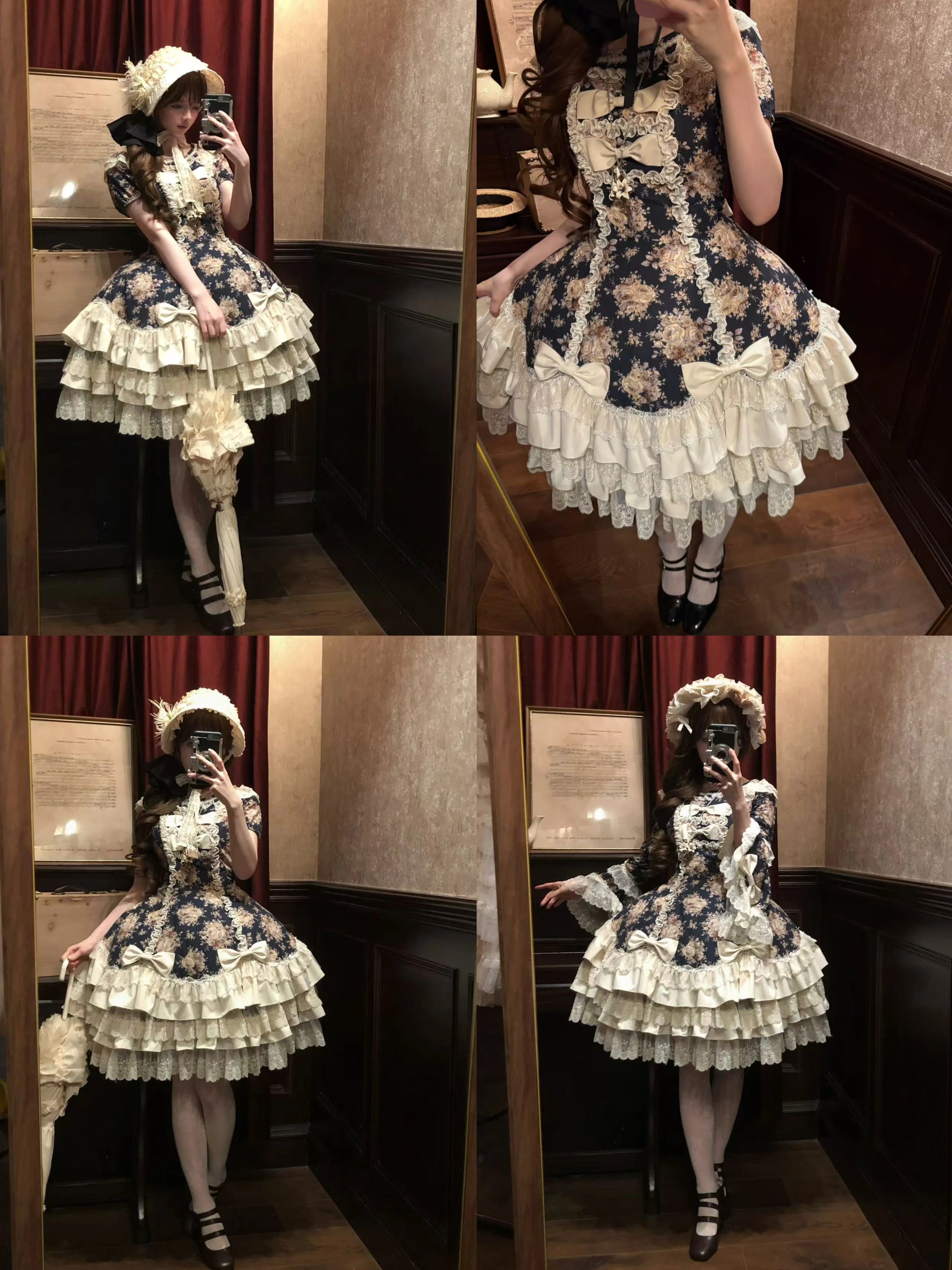 Diana Rose Wall - Old School Lolita Rose Print OP Dress, Side Zipper 44903:827177