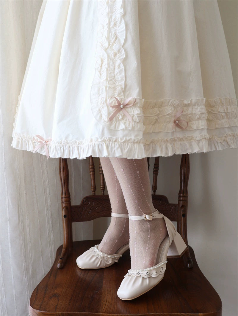 MR.Qiutian~Dance of Camellia~Elegant Lolita Chunky Shoes 5CM Heel Pearl Decoration 39200:615518