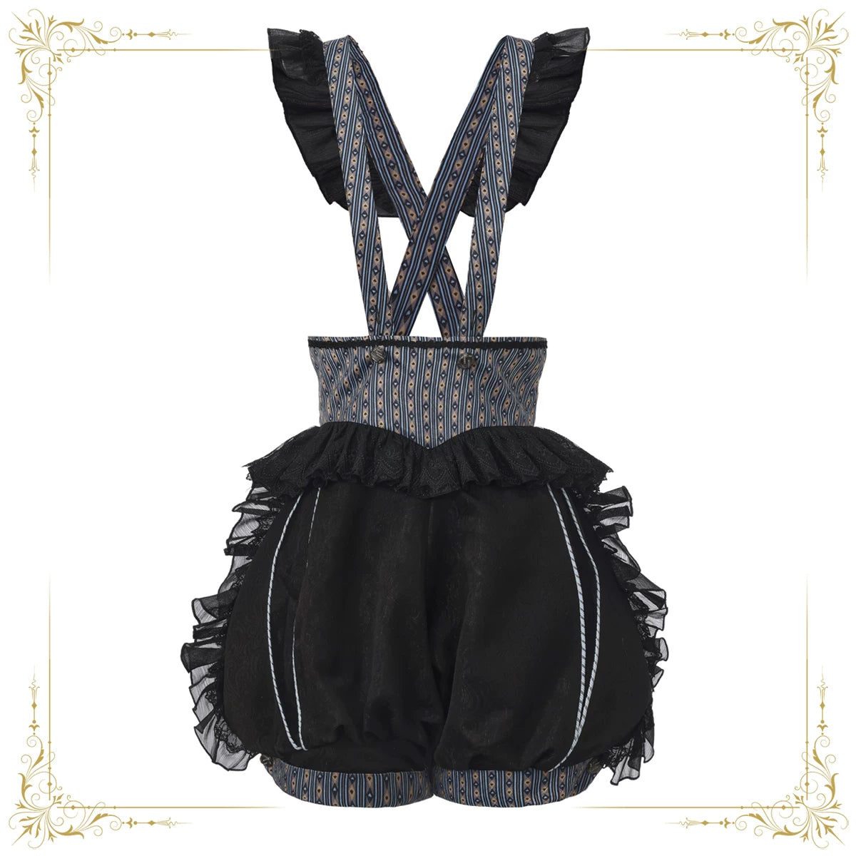 Immortal Bunny's Invitation - High-Waist Ouji Lolita Lantern Shorts, Detachable Straps Black S