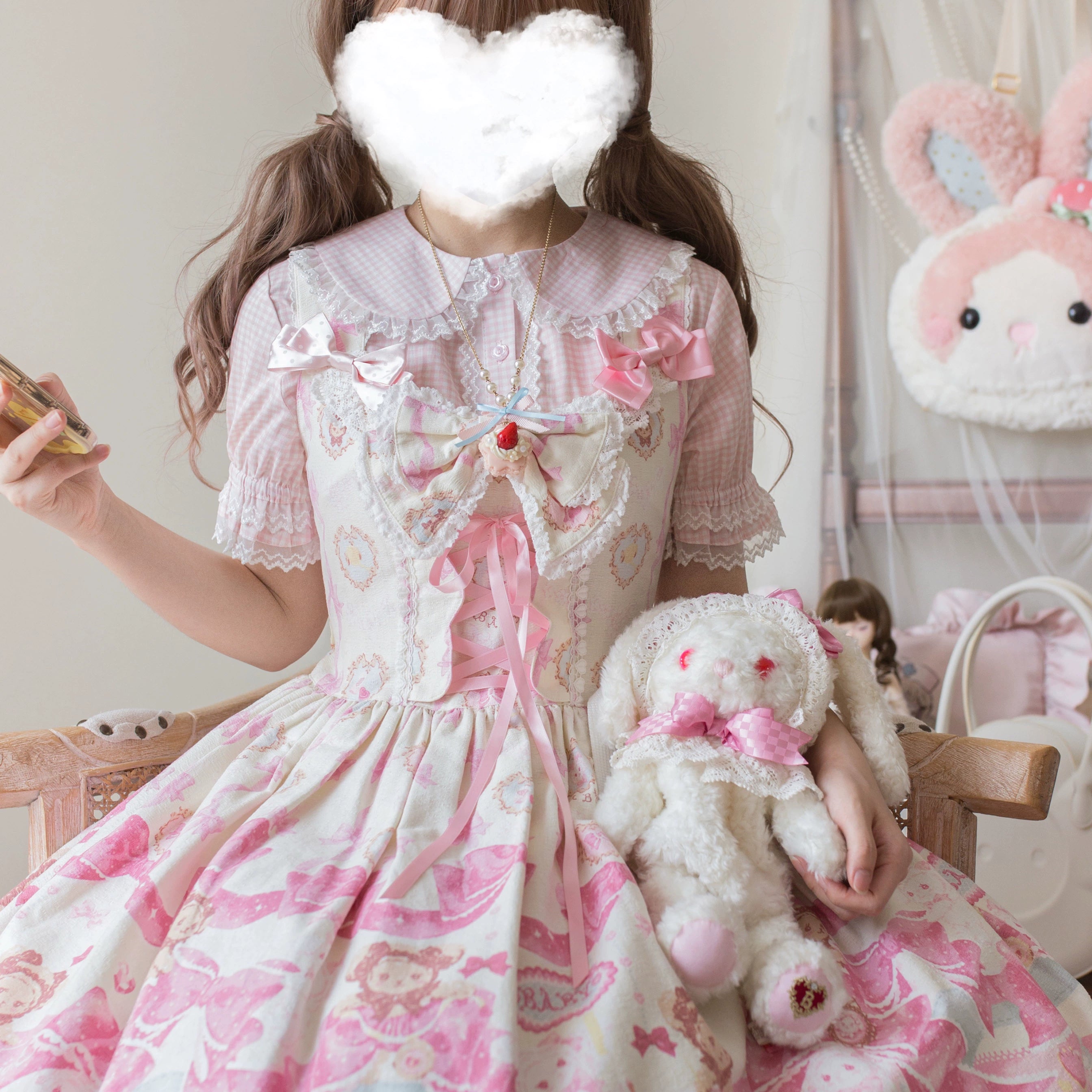 Kawaii Lolita Plaid Blouse With Cat Ear Peter Pan Collar