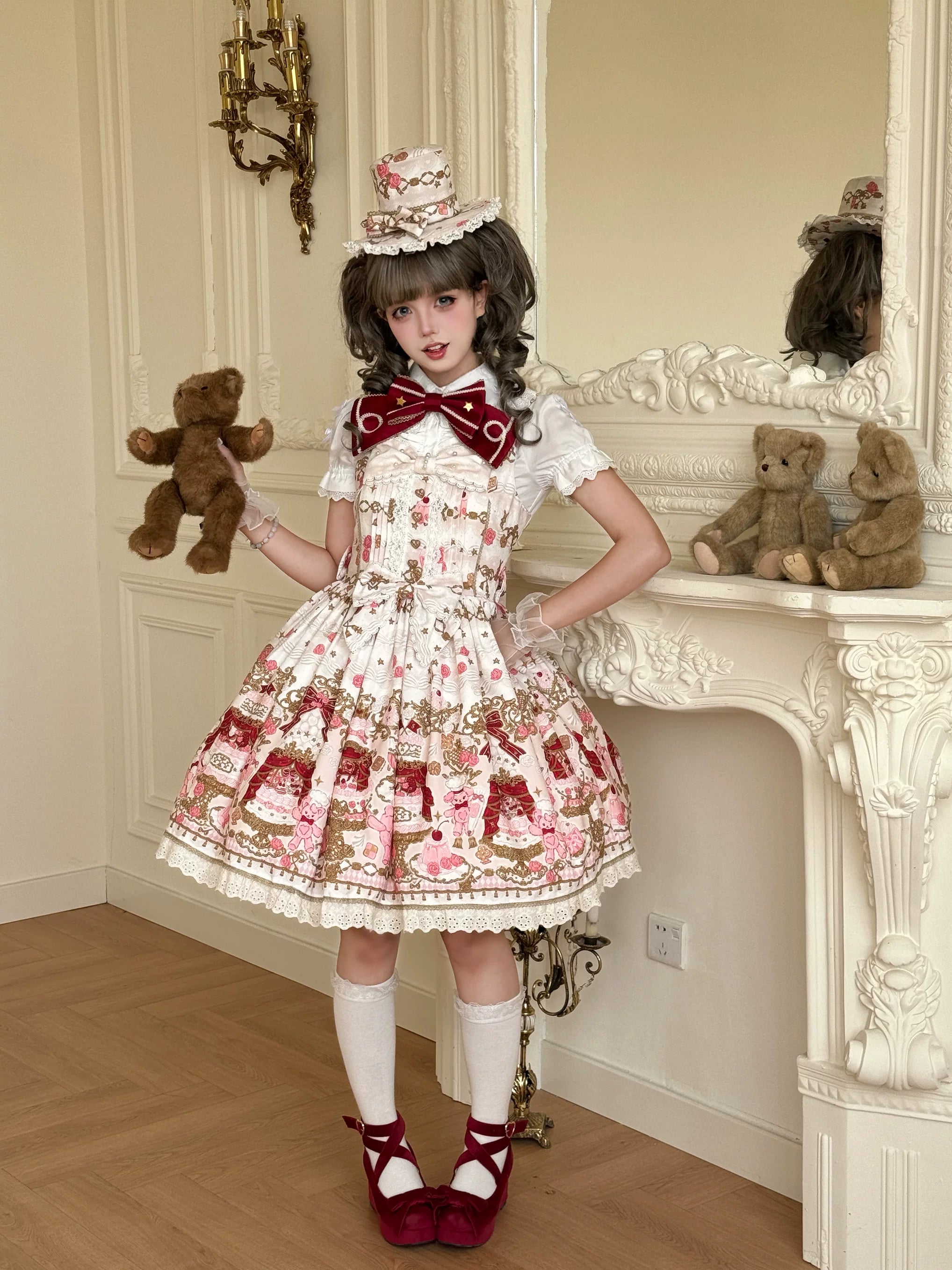 Sugar Festivaly - Kawaii Lolita JSK Dress, Cake & Bear Print 44540:811797