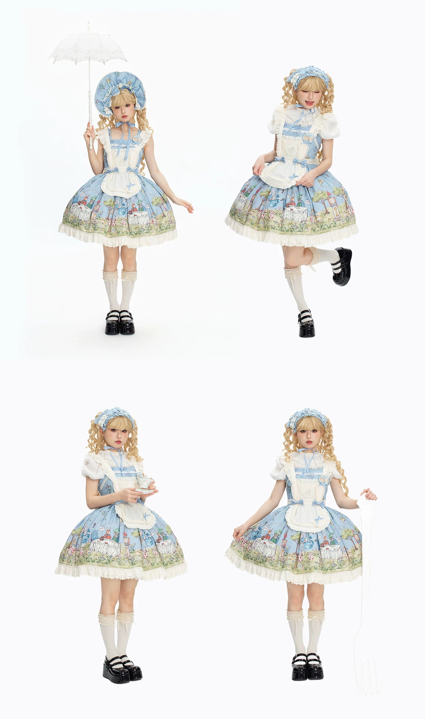 Alice - Sweet Lolita Cotton Lining Dress, Bunny & Clock Print