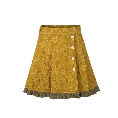 ZJstory~Gold Age~Retro Lolita Embossed Shirt Skirt and Floral Vest XS ginger yellow skirt 