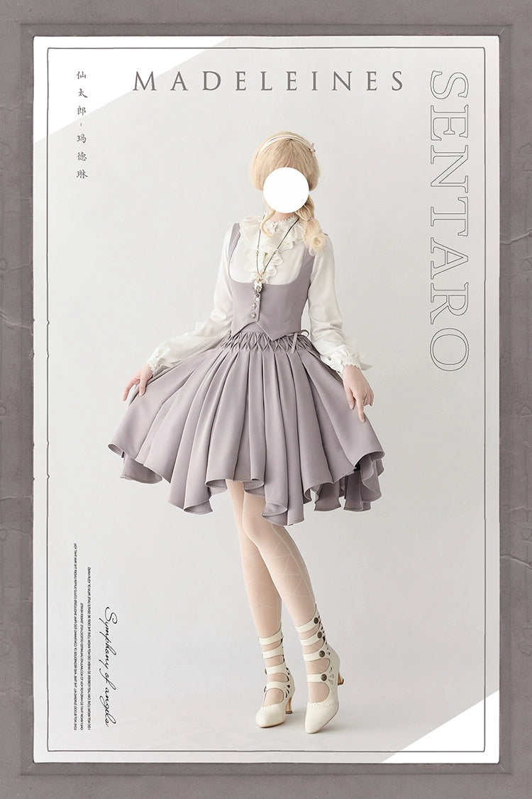 Sentaro~Pleated Irregular Knit Floral Slim Fit Vest and Half Skirt Set 37628:574882