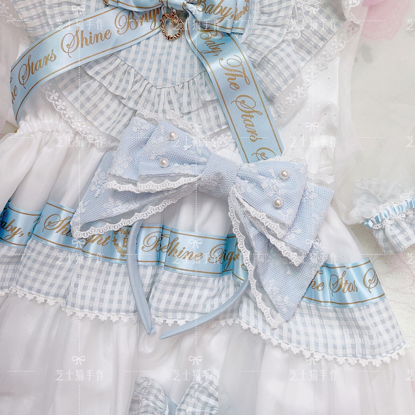 (Buyforme)Cheese Cat~Lace Butterfly Lolita KC with Pearl blue KC  
