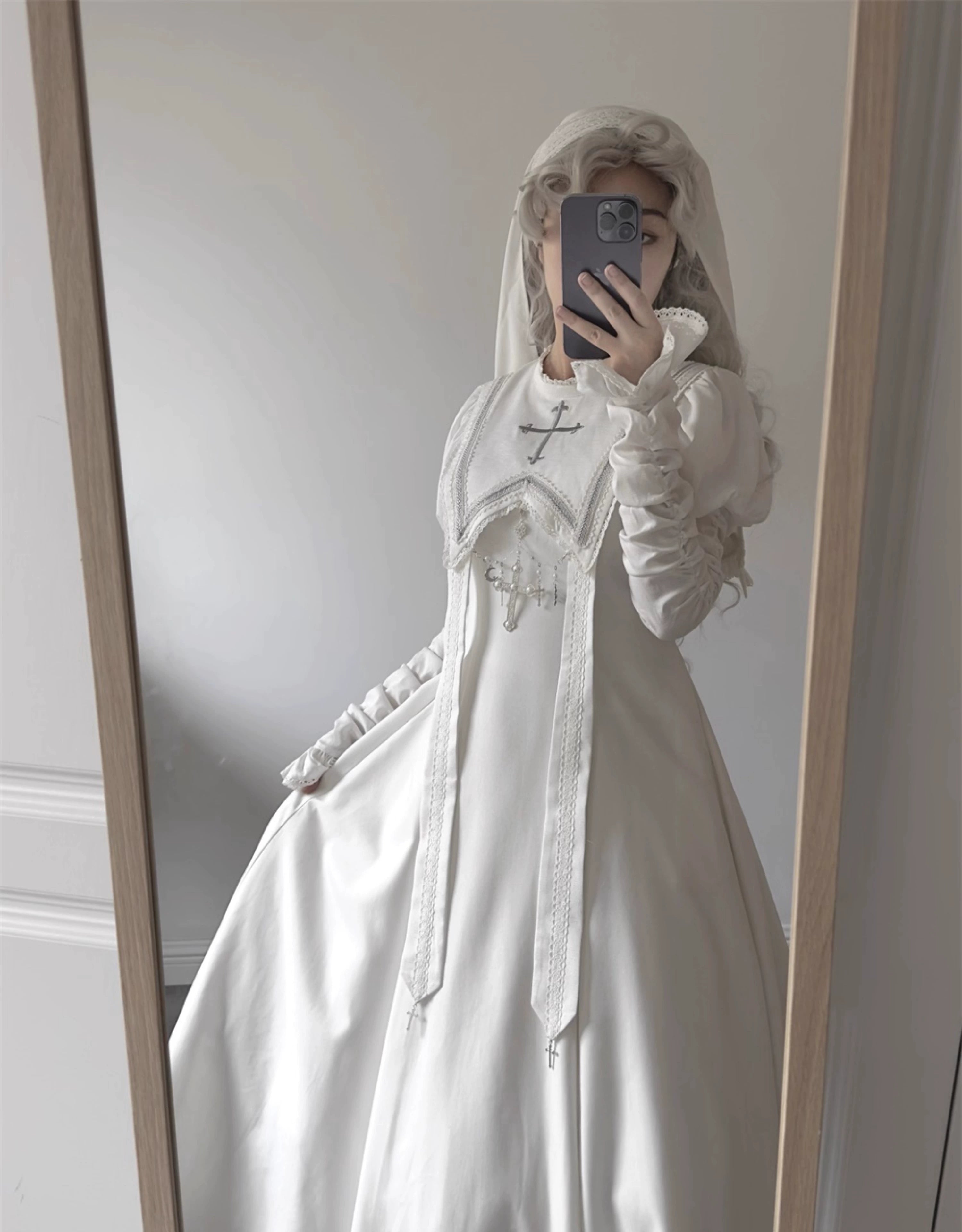 LeMiroir - Moonlit Prayer - Mutton Sleeve Nun Lolita OP Dress, Gathered Sleeve