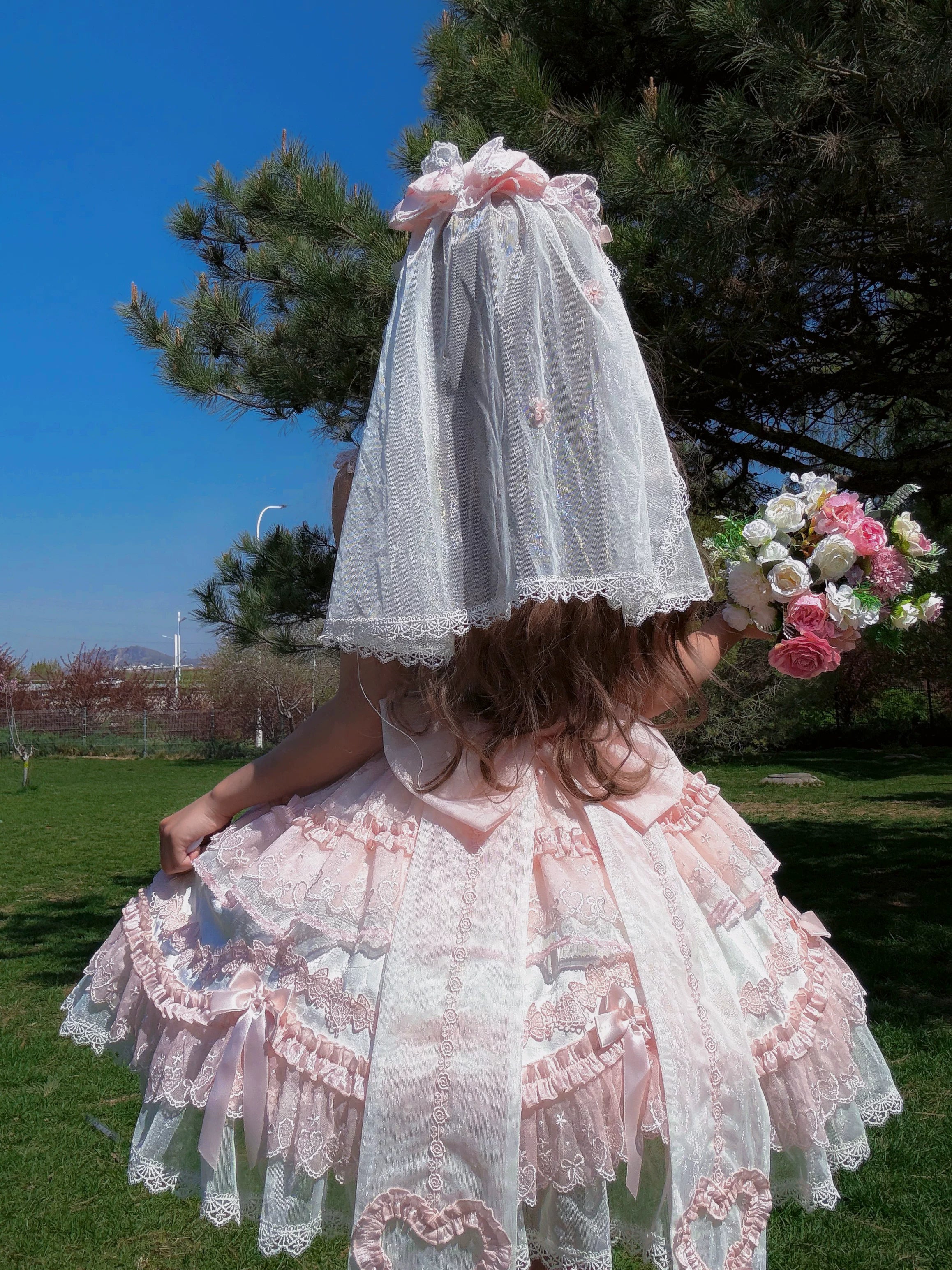 Heart Bear - Sweet Lolita Jacquard JSK Dress, Layered Lace
