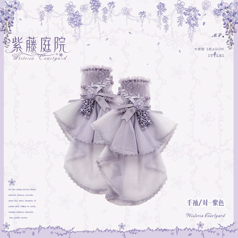 Wisteria Courtyard - Dreamy Purple Brooch and Headdress, Wisteria Accent Purple - A Pair of Cuffs Only One Size