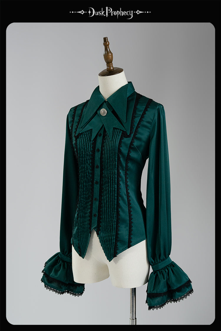 DuskProphecy - Coccyx - Elegant Lolita Shirt Tailored Cut Blouse XS green (with matching bow tie)