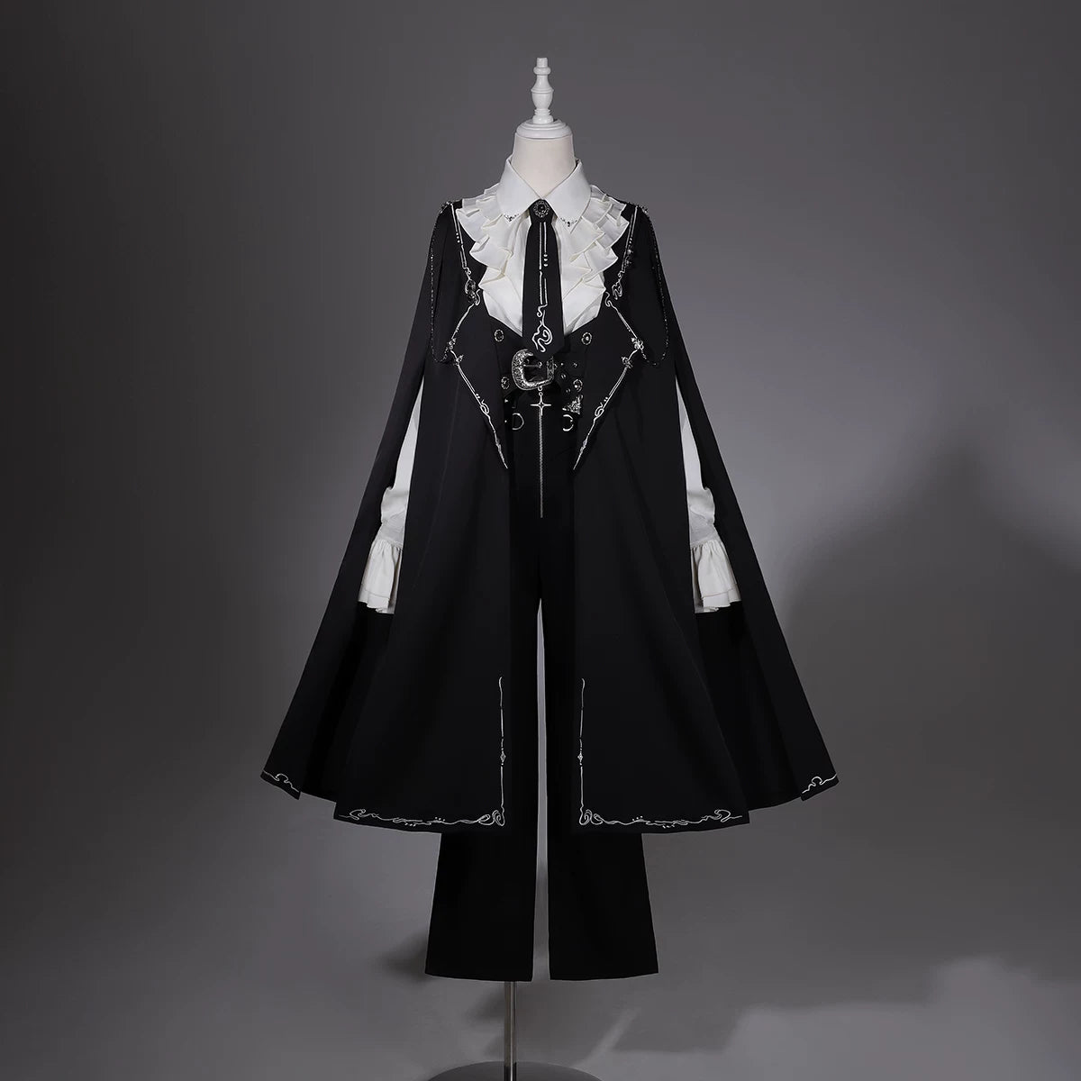 Hidden Crow - Ouji Lolita Cloak & Pants Suit, Silver-Thread Embroidery 46041:873239