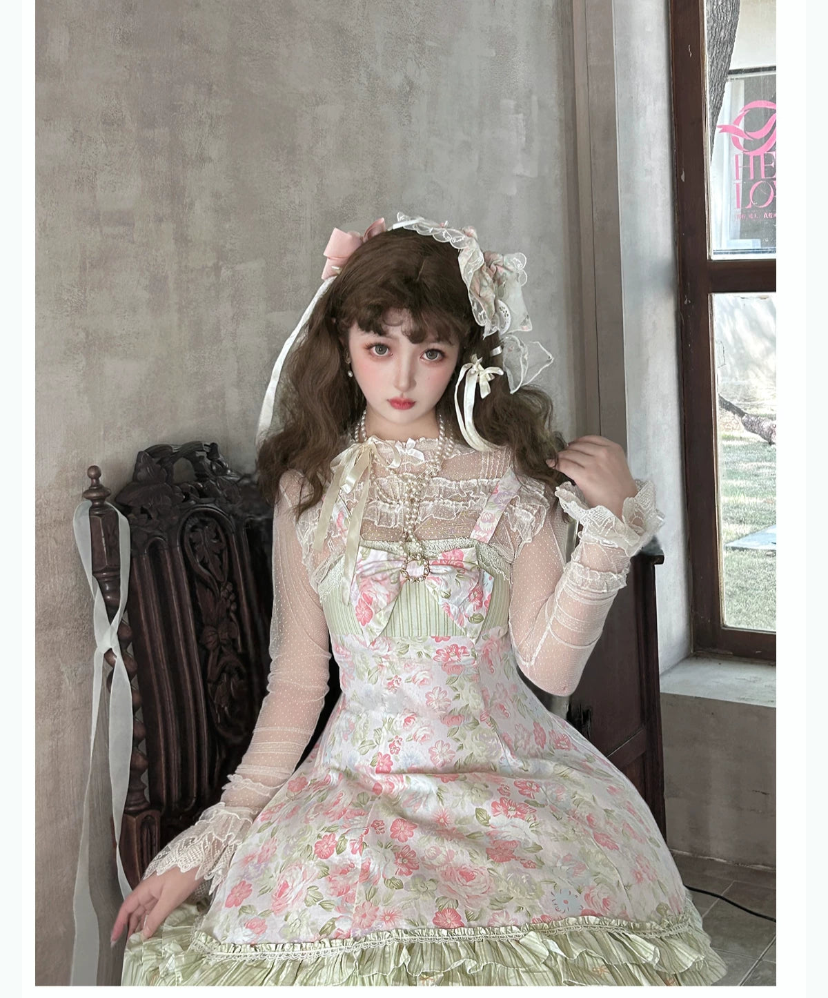 Rose Spring Romance - Cotton Old School Lolita JSK Dress, Floral Print