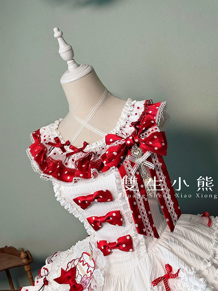 Shuang Sheng Xiao Xiong - Bite The Cake - Sweet Lolita Dress, Red & White Polka Dots 43600:780706