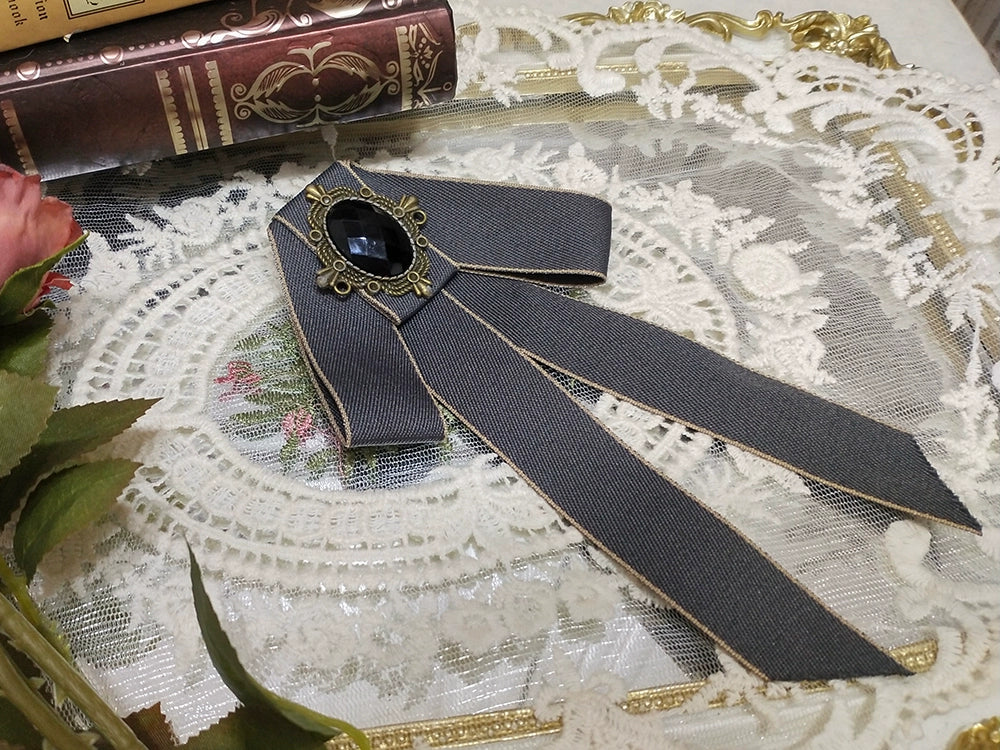 Miss Point - Rose Doll - Elegant Lolita Brooch Lolita Lapel Pin Multicolors Gray Ribbon Brooch D