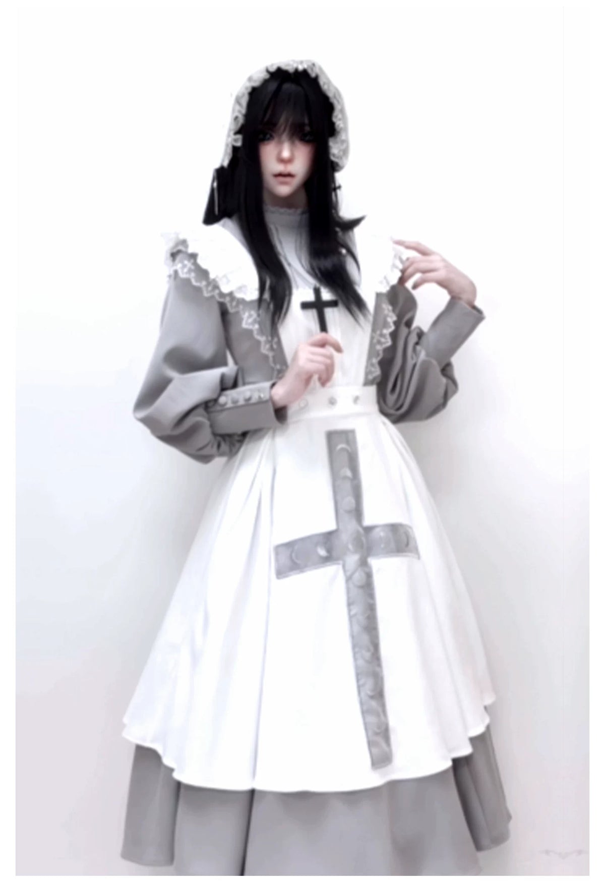 Moon Phase - Gothic Lolita OP Dress Set, Detachable Cross-Shaped Apron 46035:873436