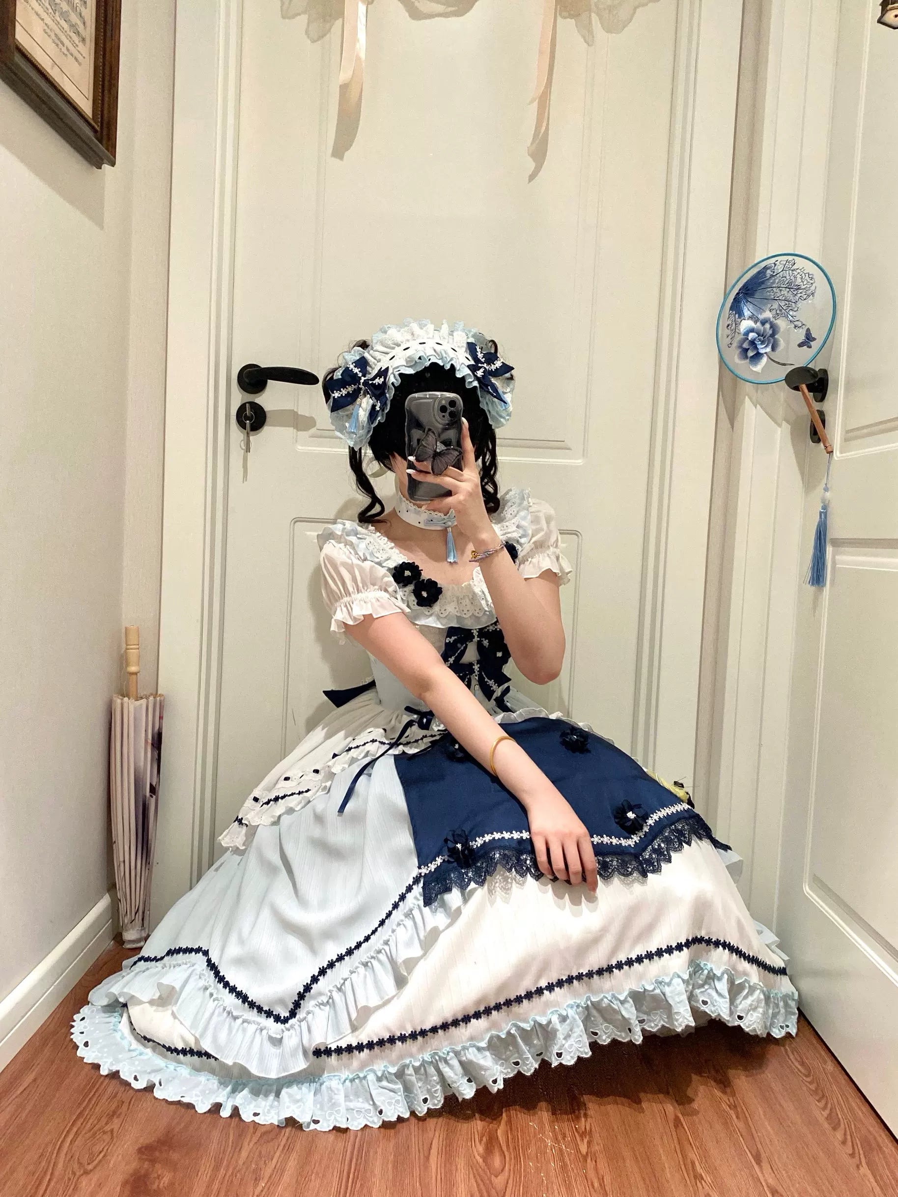 Blue and White Dream - Classic Lolita JSK Dress, Irregular Layered Hem