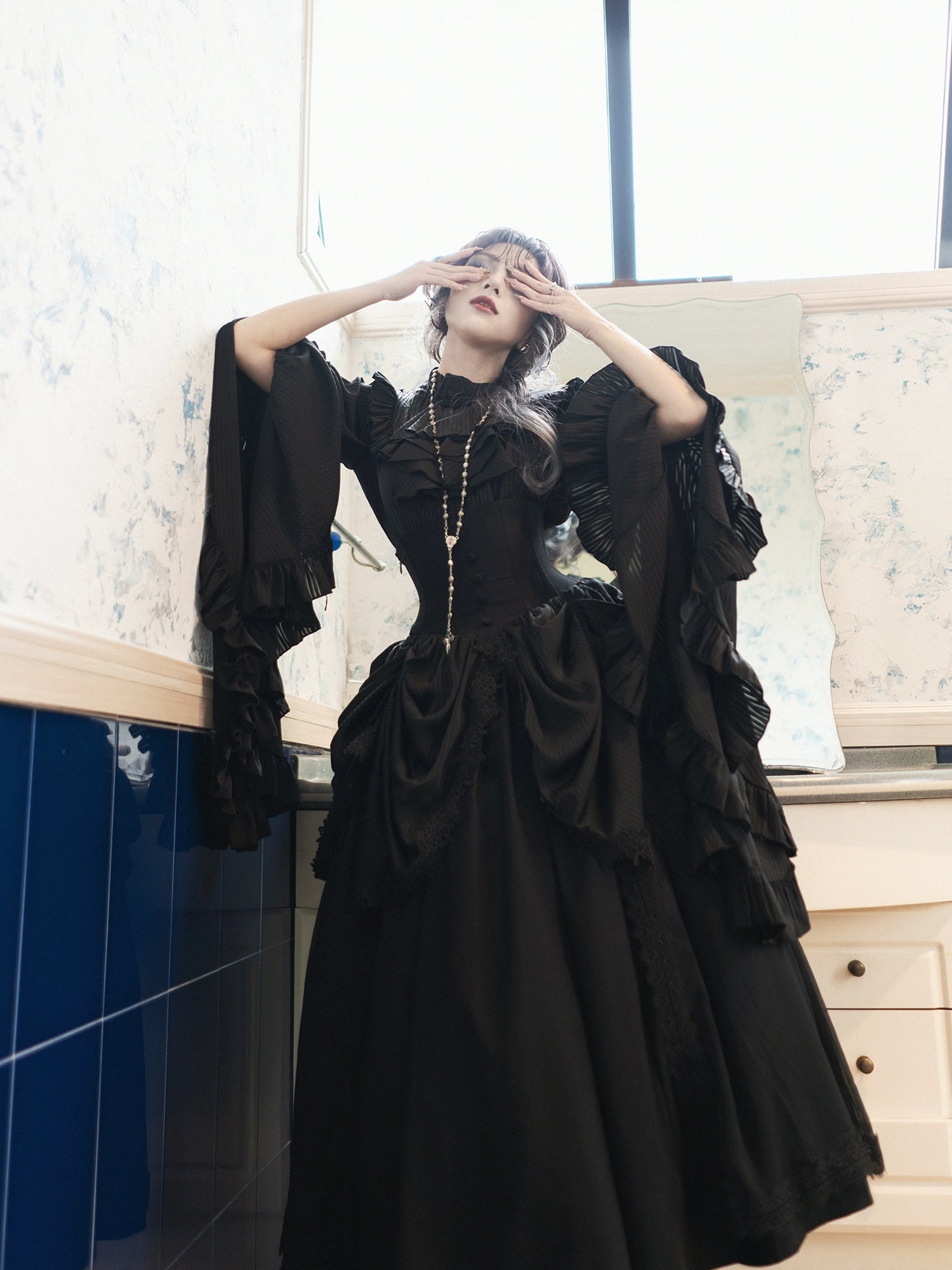 Muppet Mind Ben - Dreaming - Gothic Lolita Skirt Fishbone Long Skirt Ruffled Hem 36858:608372