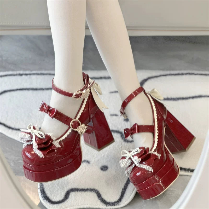 Dreamy Butterfly - Sweet Lolita Round Toe Heel Shoes, Bows & Ruffles 45139:835991