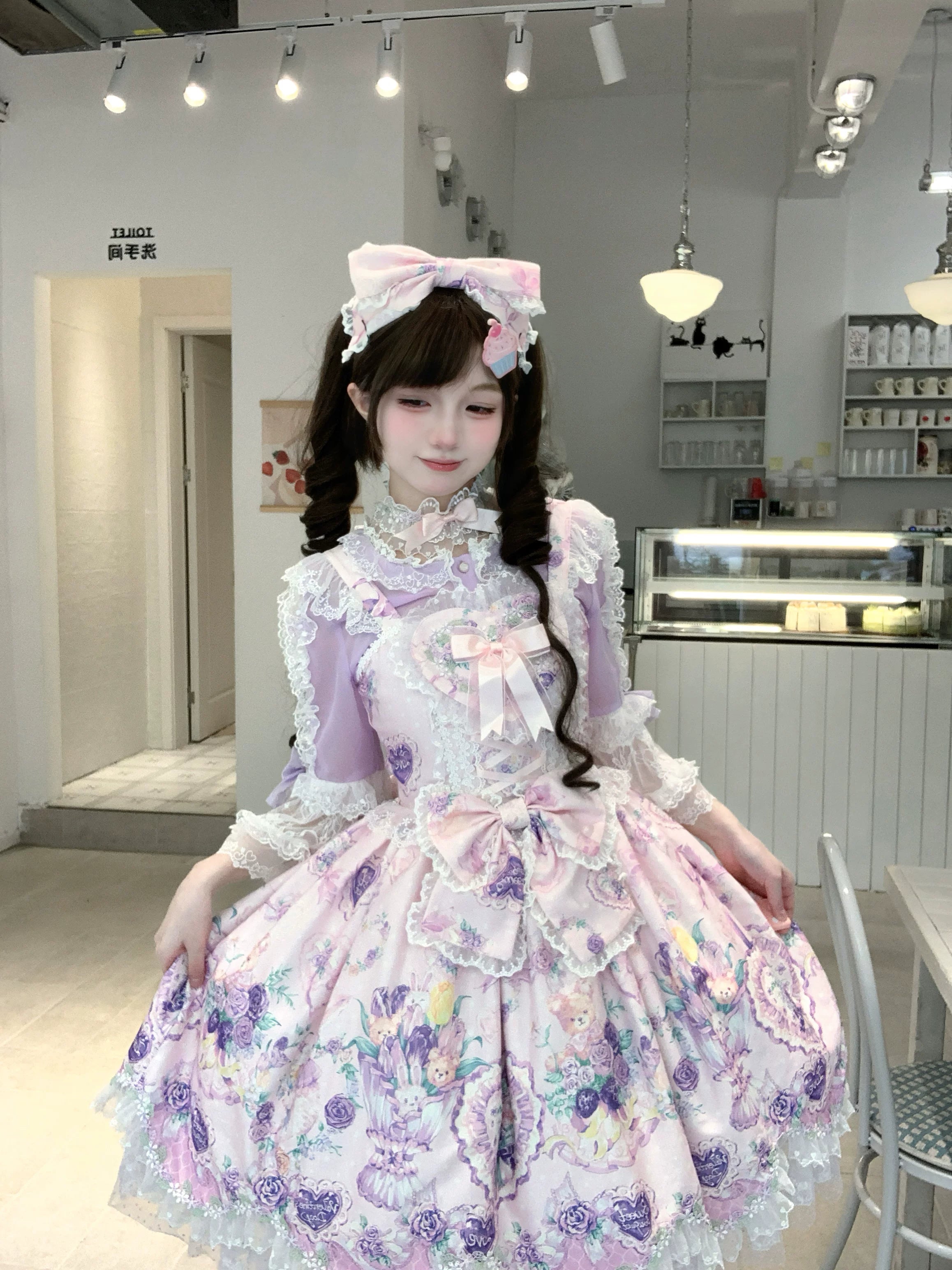 Valentine Bouquet - Old School Lolita Bouquet Printed JSK Dress with Bows 45553:852625