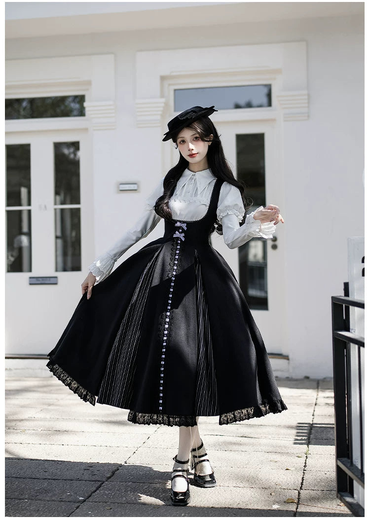 Monochrome Sonata - Classic Lolita Bust-supporting JSK Set, Piano Inspired