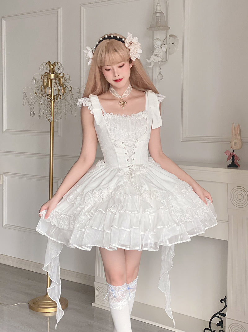 Your princess~Sweet Lolita White Princess Flounce Hemline OP 17510:277428