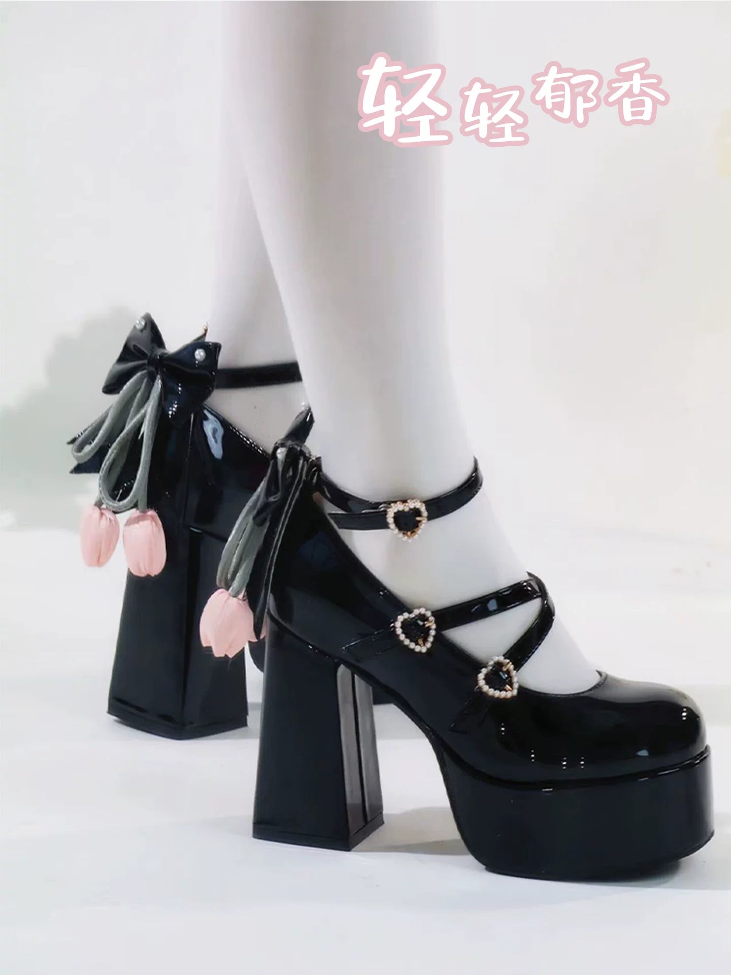 Whispering Tulip - Classic Lolita Heel Shoes, Detachable Tulip Bow 44633:816548