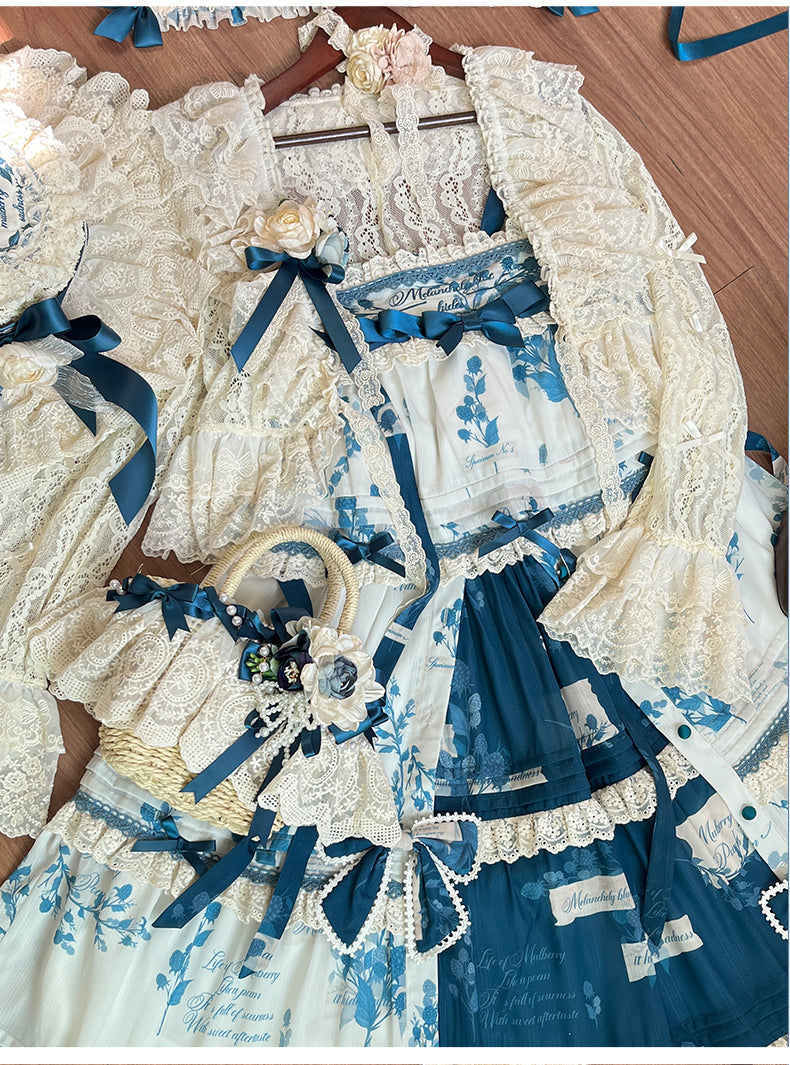 NanShengGe - Mulberry Poem - Country Lolita Printed Dress with Cardigan Set 42513:742830