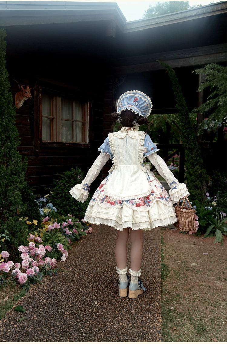 Honey Machine - Sweetheart Rabbit Berry - Country Lolita Ivory Blouse, Underskirt & Apron 44138:796228